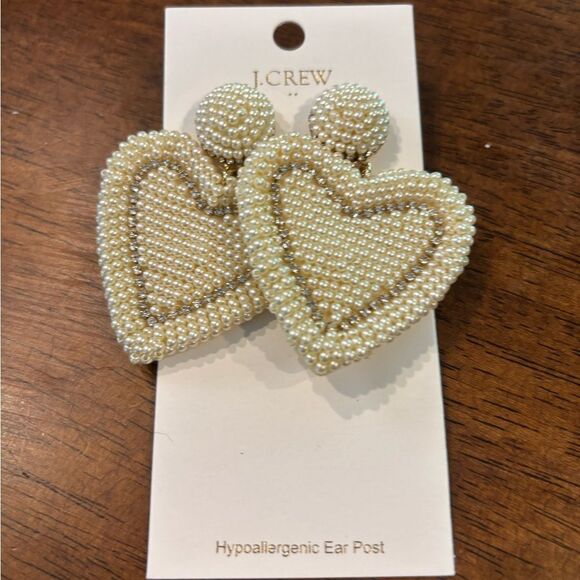 J. Crew Cream Pearl Heart Earrings with Textured Design - Picture 2 of 3